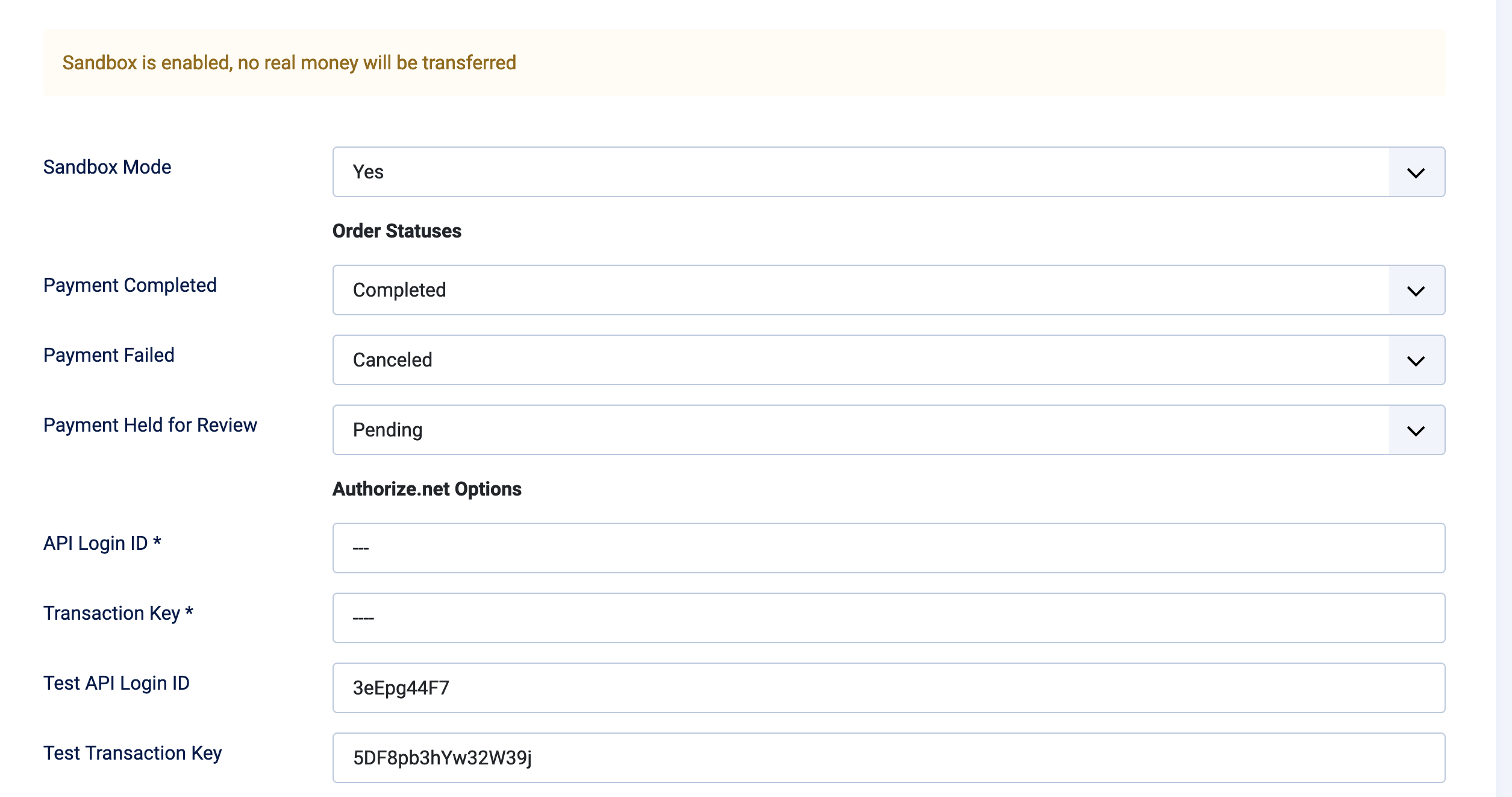 Authorize.Net Payment Method Options